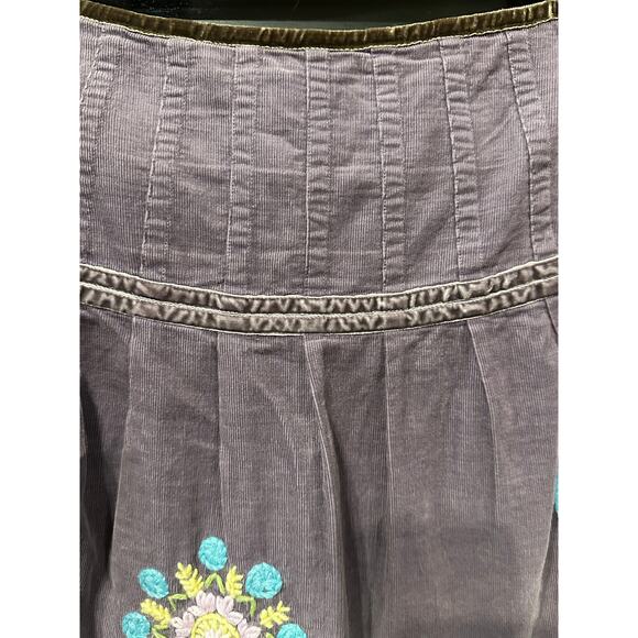 Boden Embroidered Pinwale Dusty Purple Skirt A Line Corduroy Flowers 10 R Fairy - Picture 3 of 9